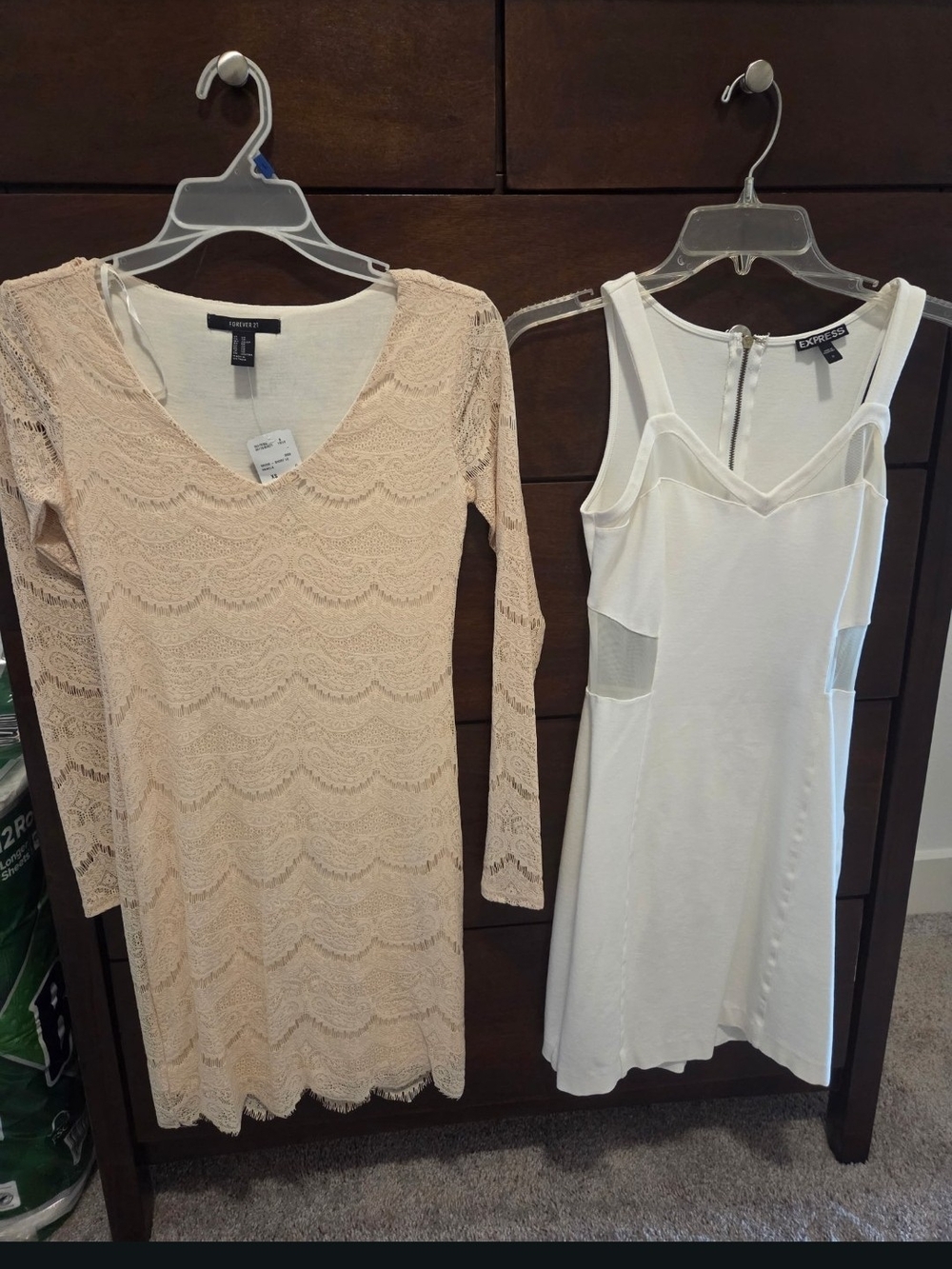Express Long Sleeve Lace Dress & White Mesh-Panel Mini Dress